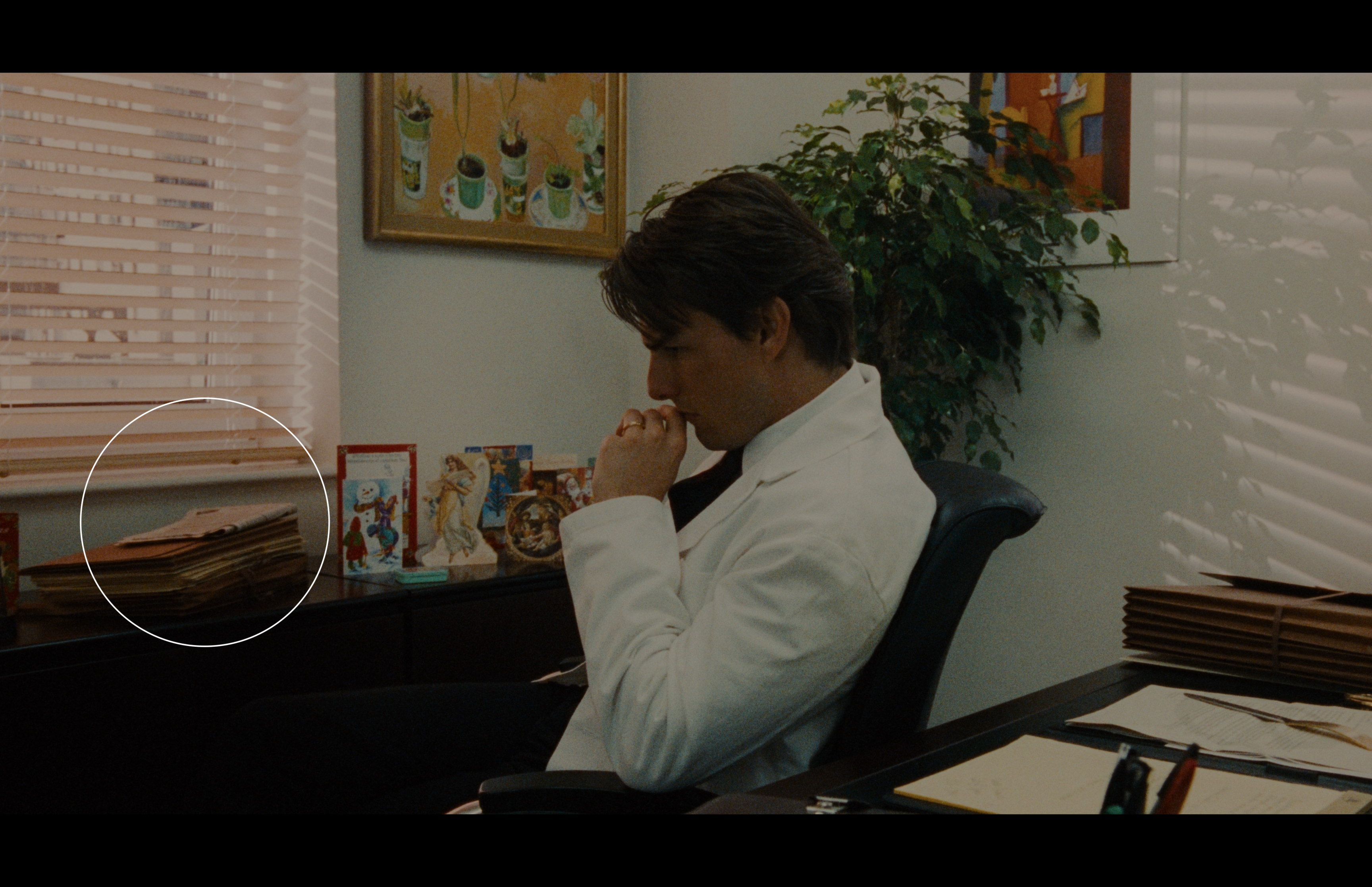 Bill’s office — credenza with holiday cards and accordion file (Office 1).